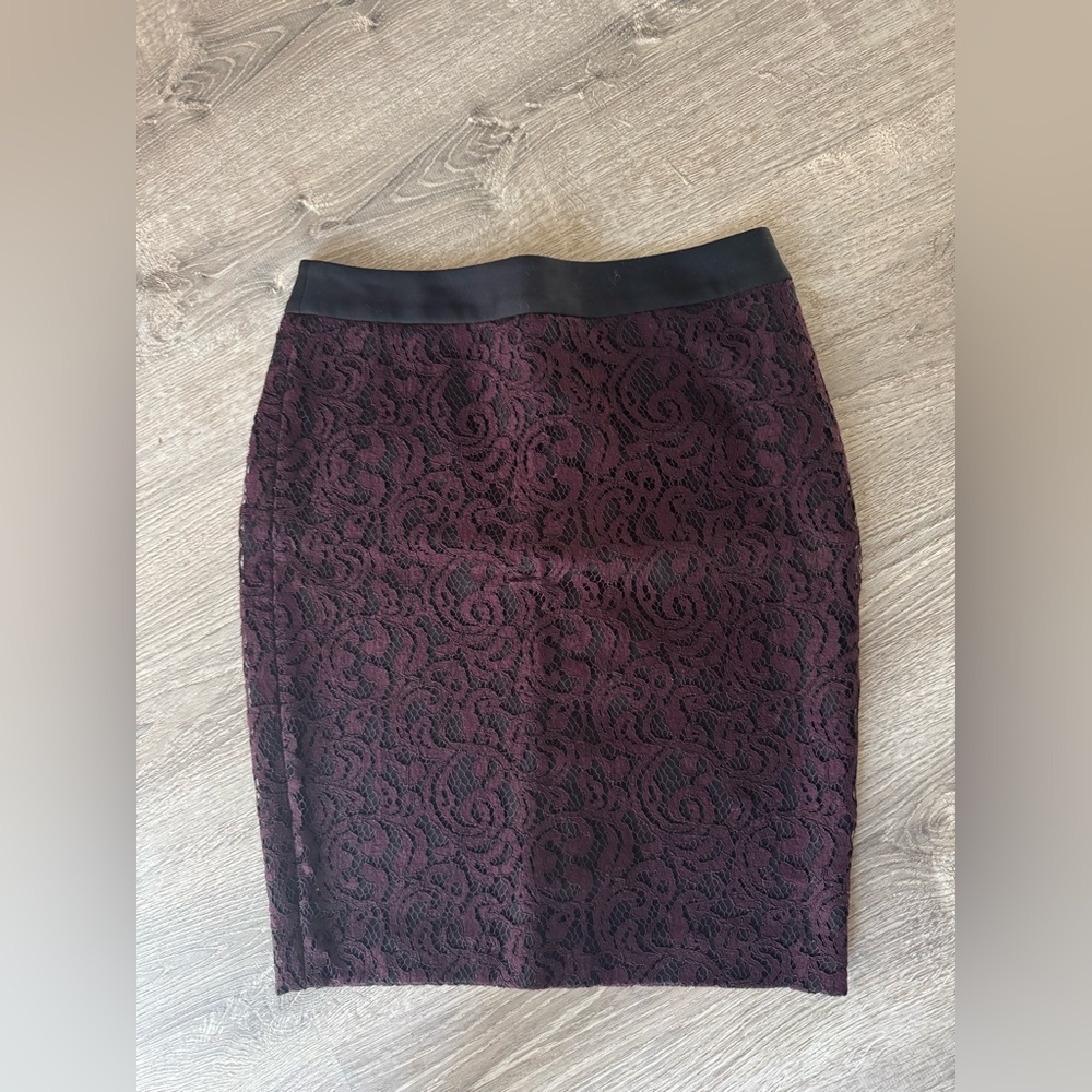 Loft Burgundy Lace Pencil Skirt